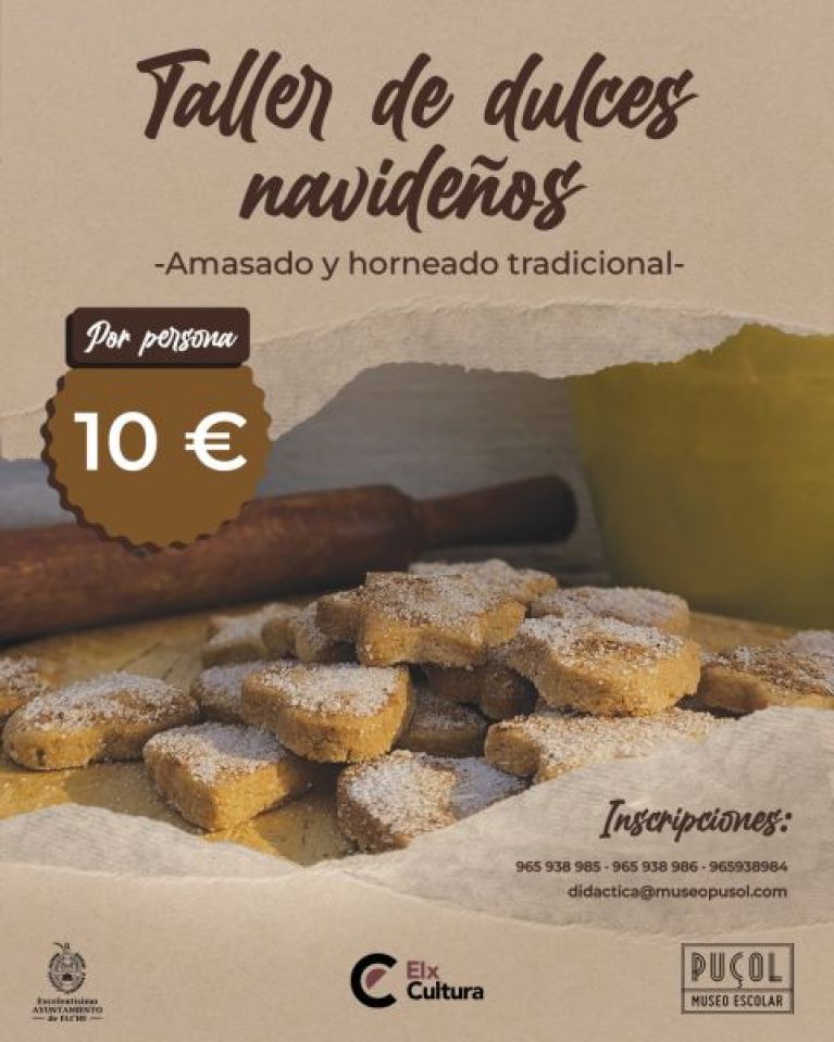 Un año más del taller navideño del Museo Escolar de Puçol: mantecados del Camp d’Elx